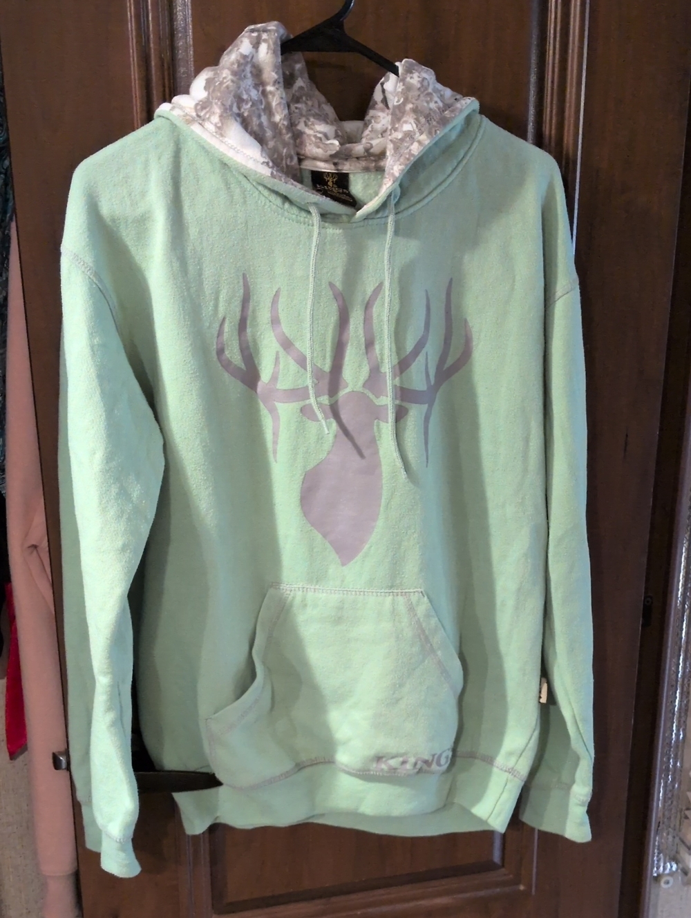 Women's King's Camo Mint Green Hoodie with Deer Graphic